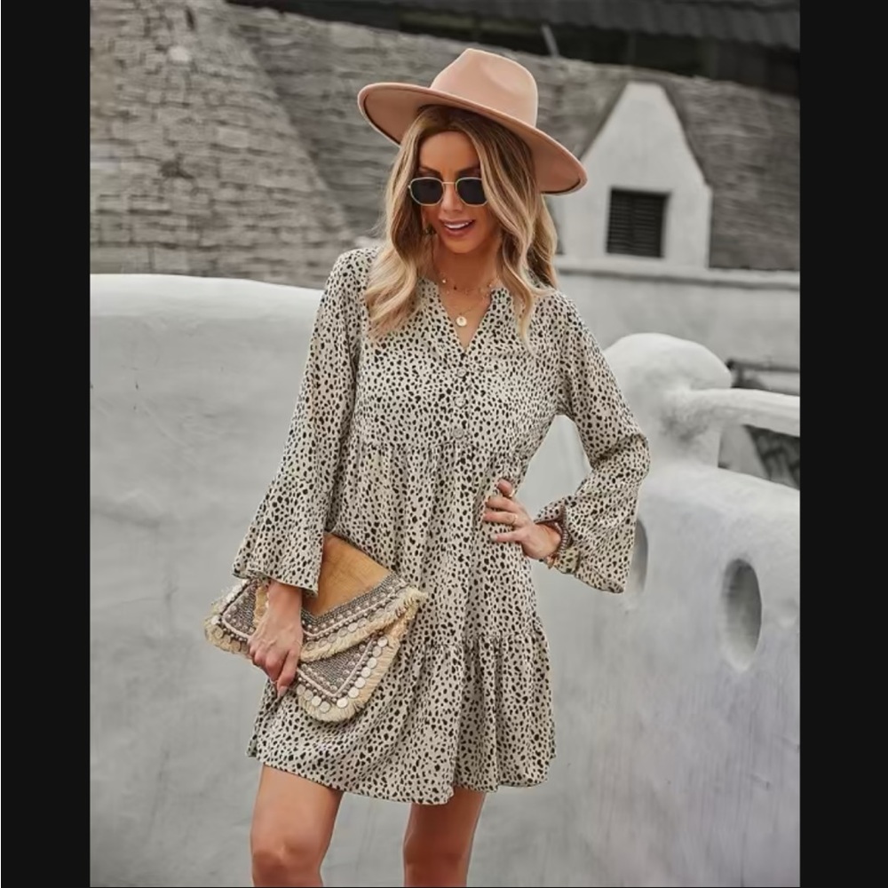 Anna-Kaci Leopard Print Tiered Button Front Dress Women’s XL